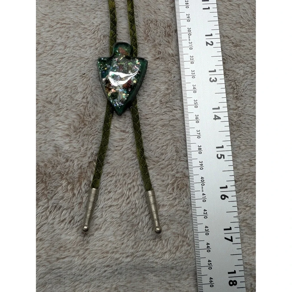 Vintage Lucite Resin Arrowhead Bolo Tie Green Braided Cord Western 1960s 70s